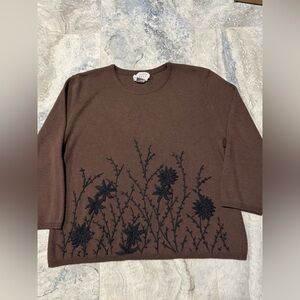 Adrianna Papell Brown Top/sweater with Black Floral Design